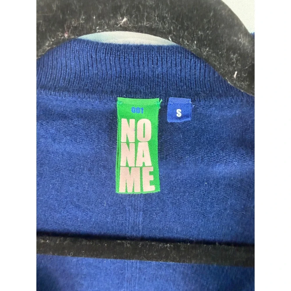 No Name Royal Blue 100% Cashmere Cardigan Sweater Cream Polo Collar Small